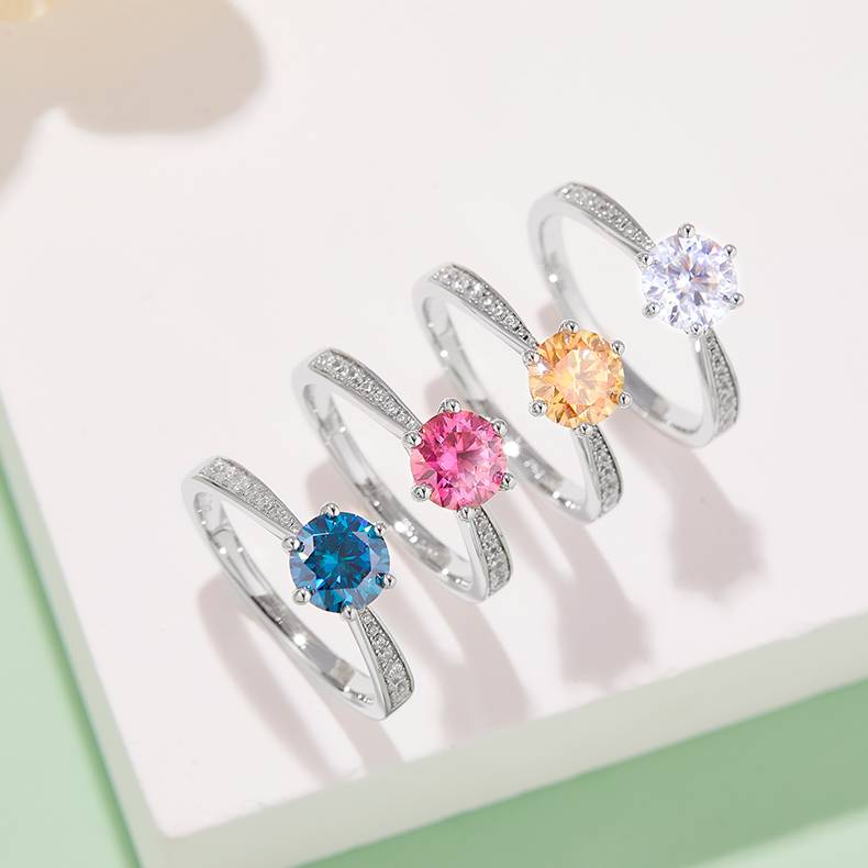 直臂灵动S925银镀白金MoissaniteWomen's Ring1ctD级